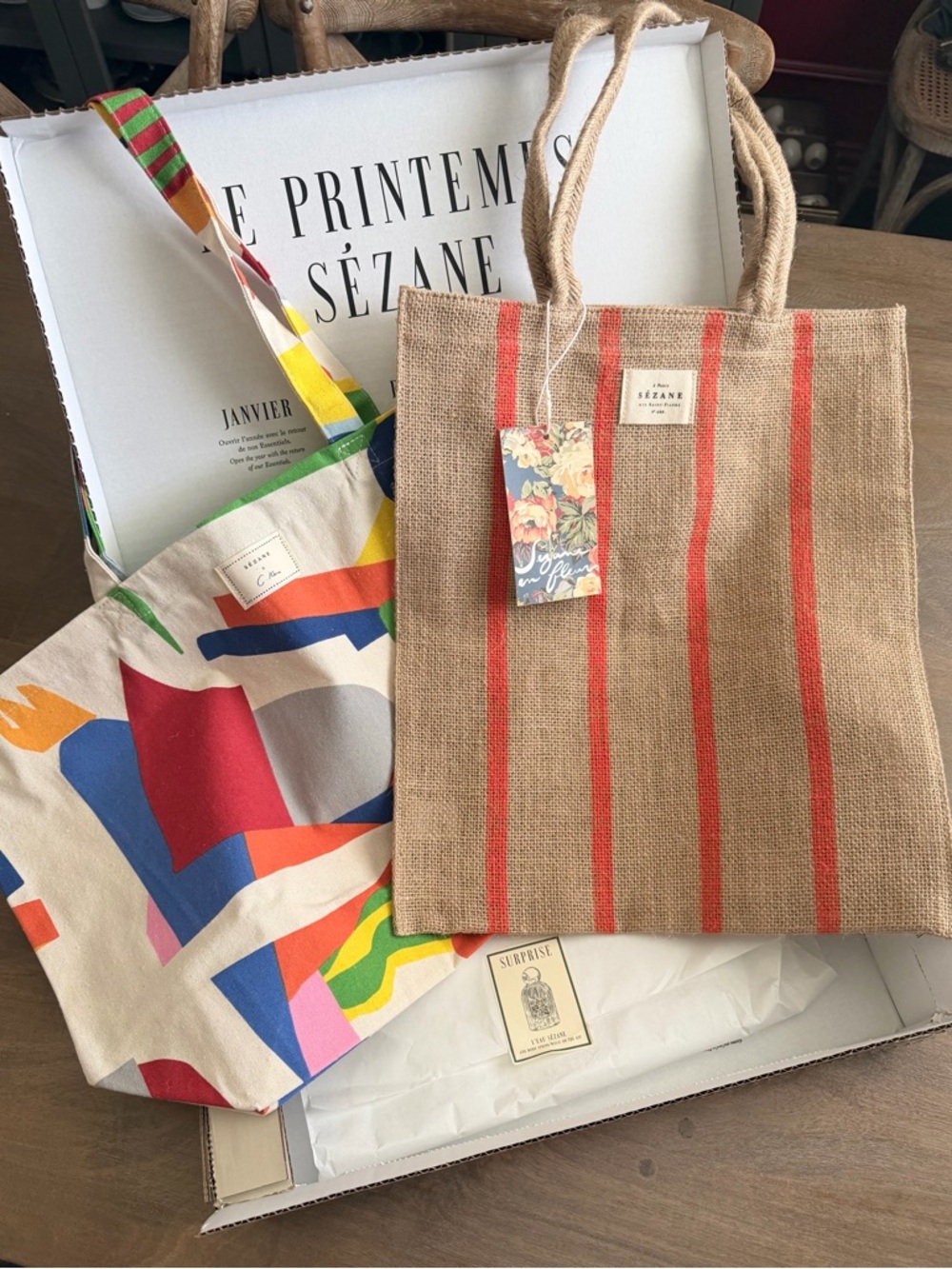 NWT | SEZANE Tote Bags - Small Jute Tote in Red & Sezane x G-Kero Collaboration